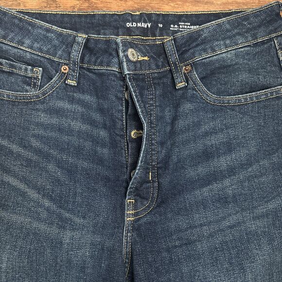 Old Navy OG Straight Jeans Size 10 High Rise Blue Ripped Ankle Smooth Pockets - Picture 4 of 10